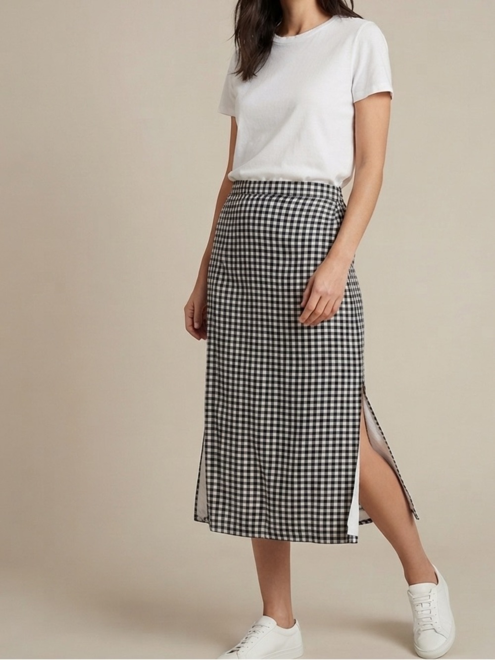 Gap Sz XL Linen Blend Gingham Casual Midi Skirt